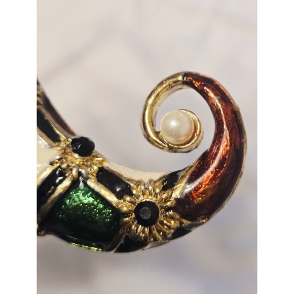 Vtg Brass Christmas Cloissone Enamel Glass Ornament Elf Boot Holiday Decor Gift - Picture 3 of 5